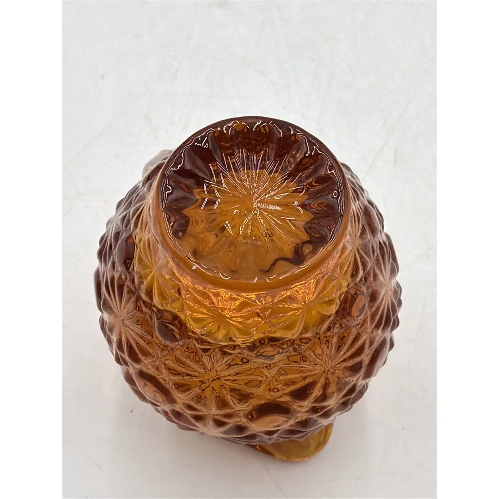Vintage LE Smith Daisy & Button Amber Glass Miniature Pitcher / Toothpick Holder